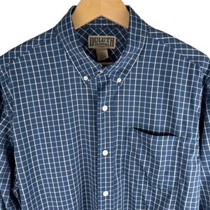 Duluth Trading Co Mens L Blue Plaid Performance Long Sleeve Button Down Shirt